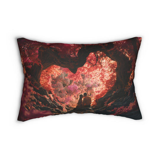 Crimson Canopy Lumbar Pillow – Whispers of Love in a Fuchsia Forest