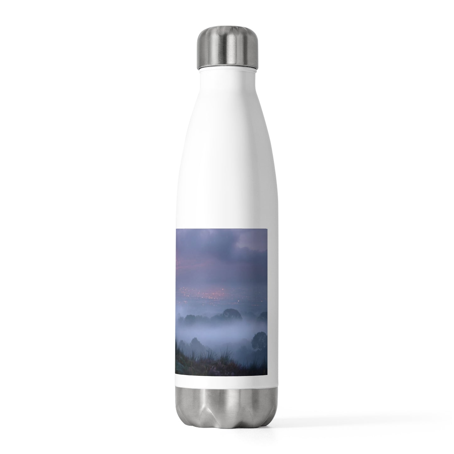 Moonlit Sentinel 20oz Insulated Bottle – Twilight Vista with Crescent Moon