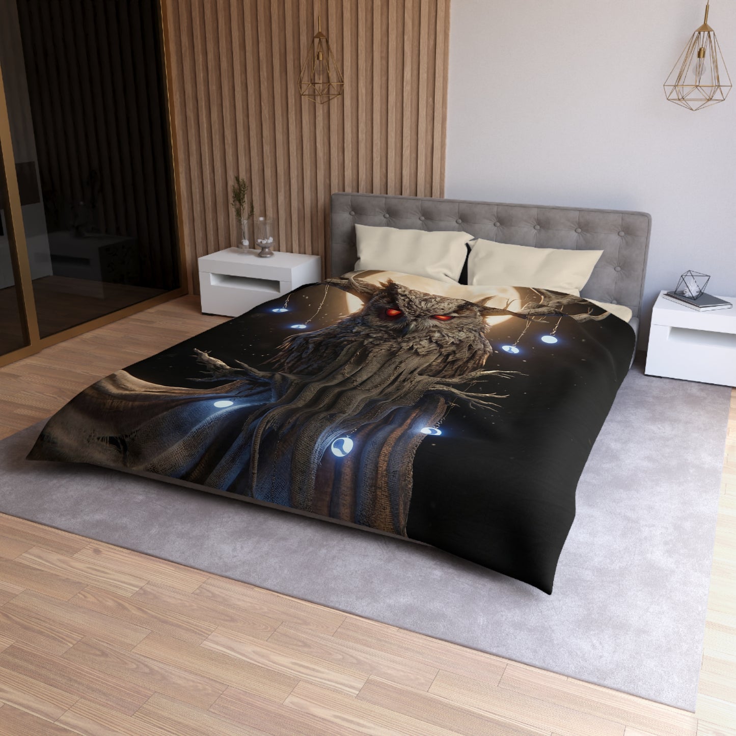 Moonlit Owl Sentinel Microfiber Duvet Cover – Watchful Wisdom Under Full Glow