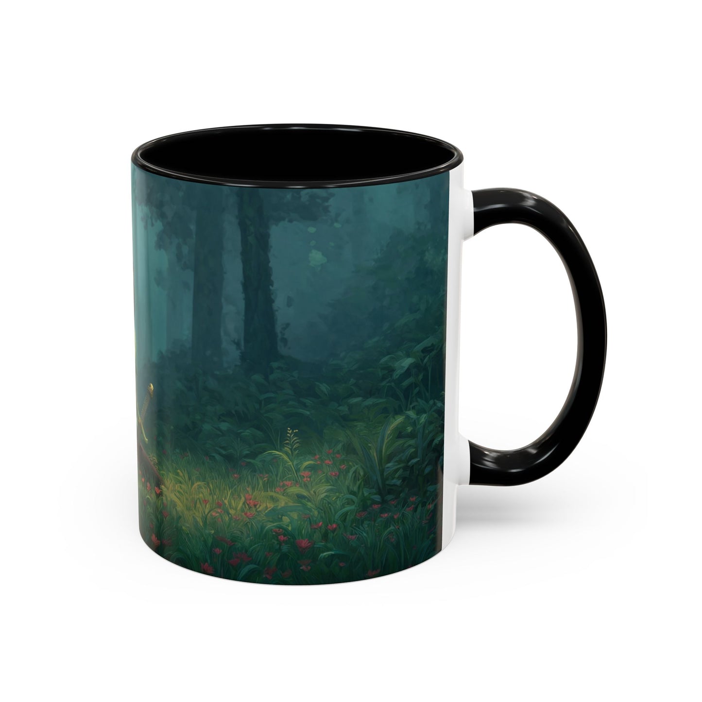Sentinel in Mist Accent Coffee Mug (11, 15oz) – Guardian of the Whispering Woods