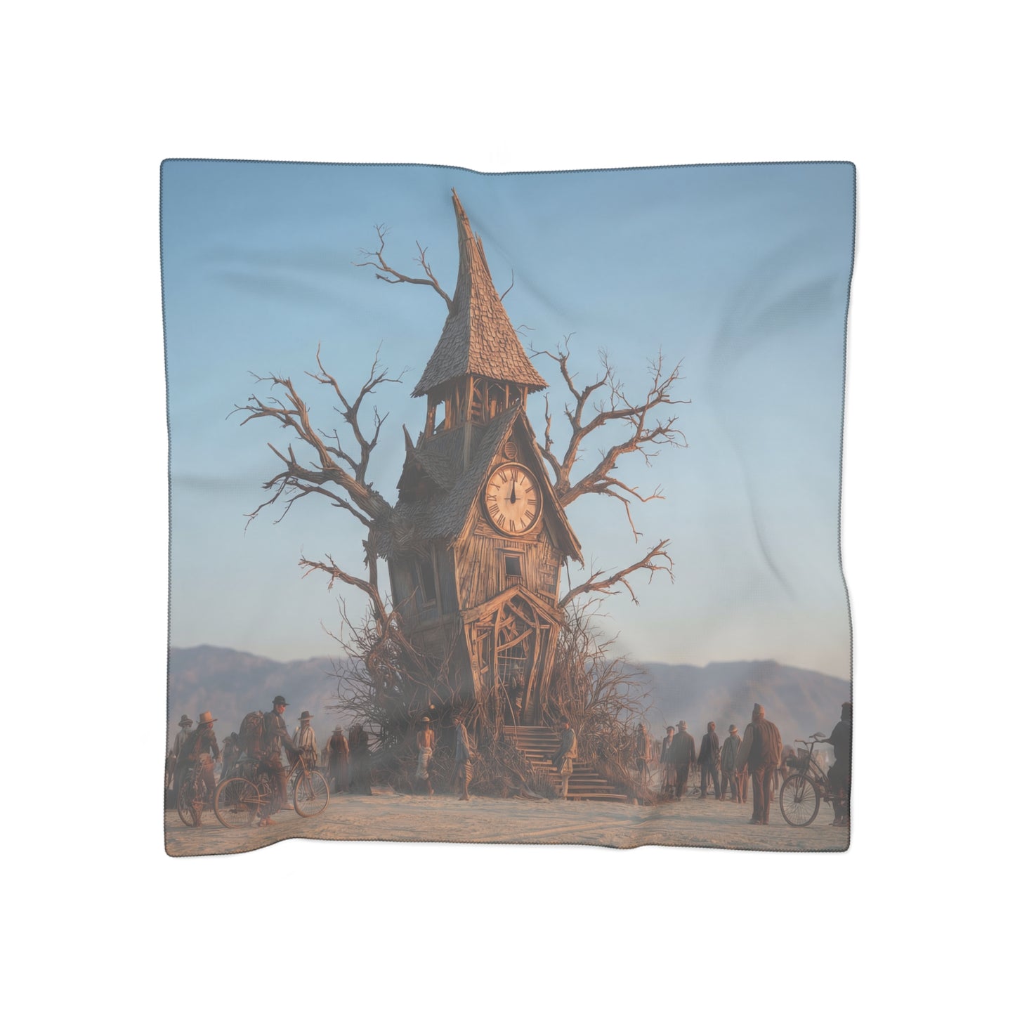 Clock Tower in the Drylands Poly Scarf – Whispers of Time in the Dust