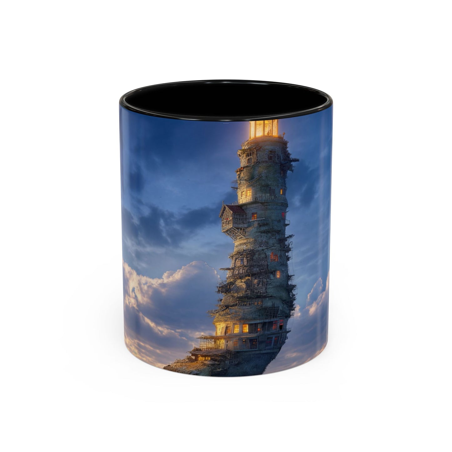 Skyborne Lighthouse Accent Coffee Mug (11, 15oz) – Floating Beacon at Dusk