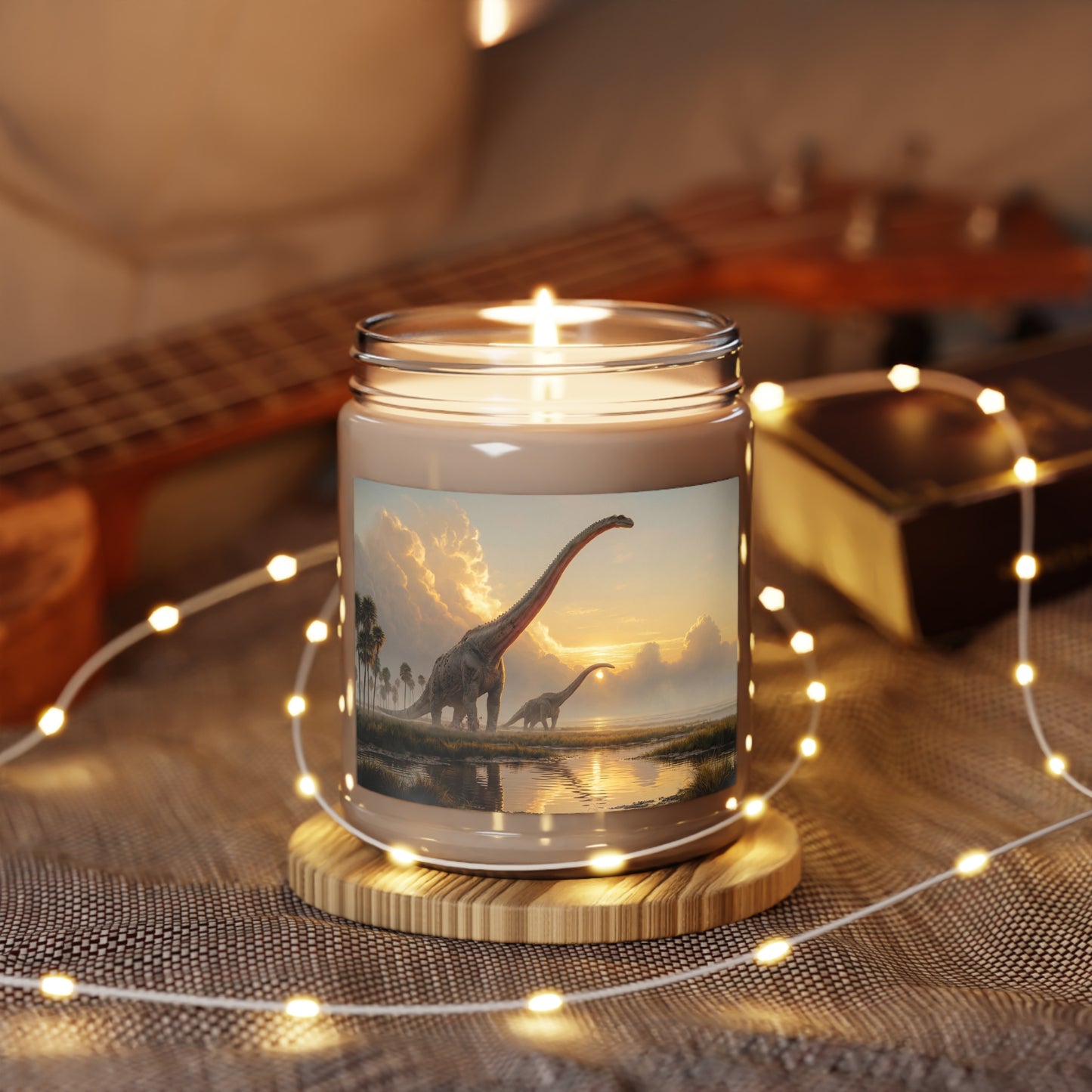 Dinosaur Sunset Scented Soy Candles with White Lid, 9oz – Prehistoric Twilight Serenity