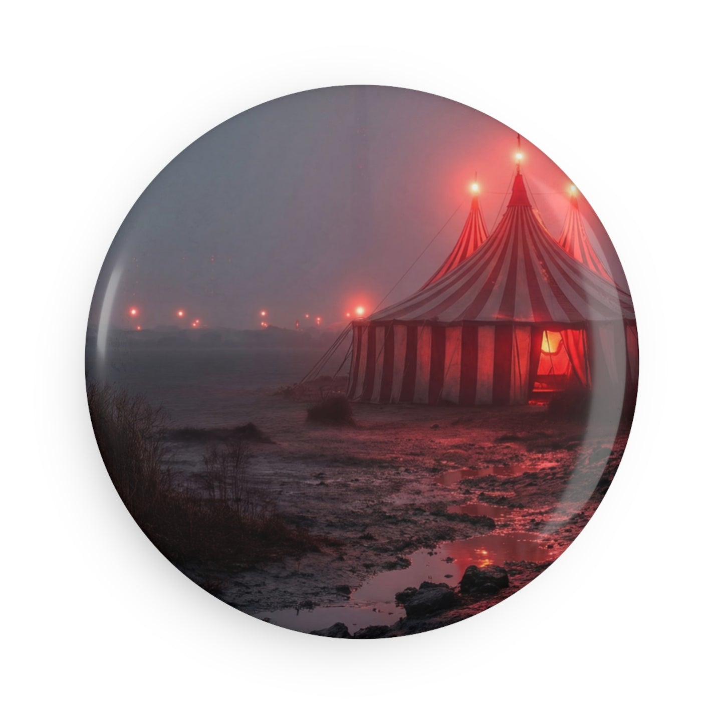 Crimson Circus Tent Button Magnet, Round (1 & 10 pcs) – Midnight Carnival Glow