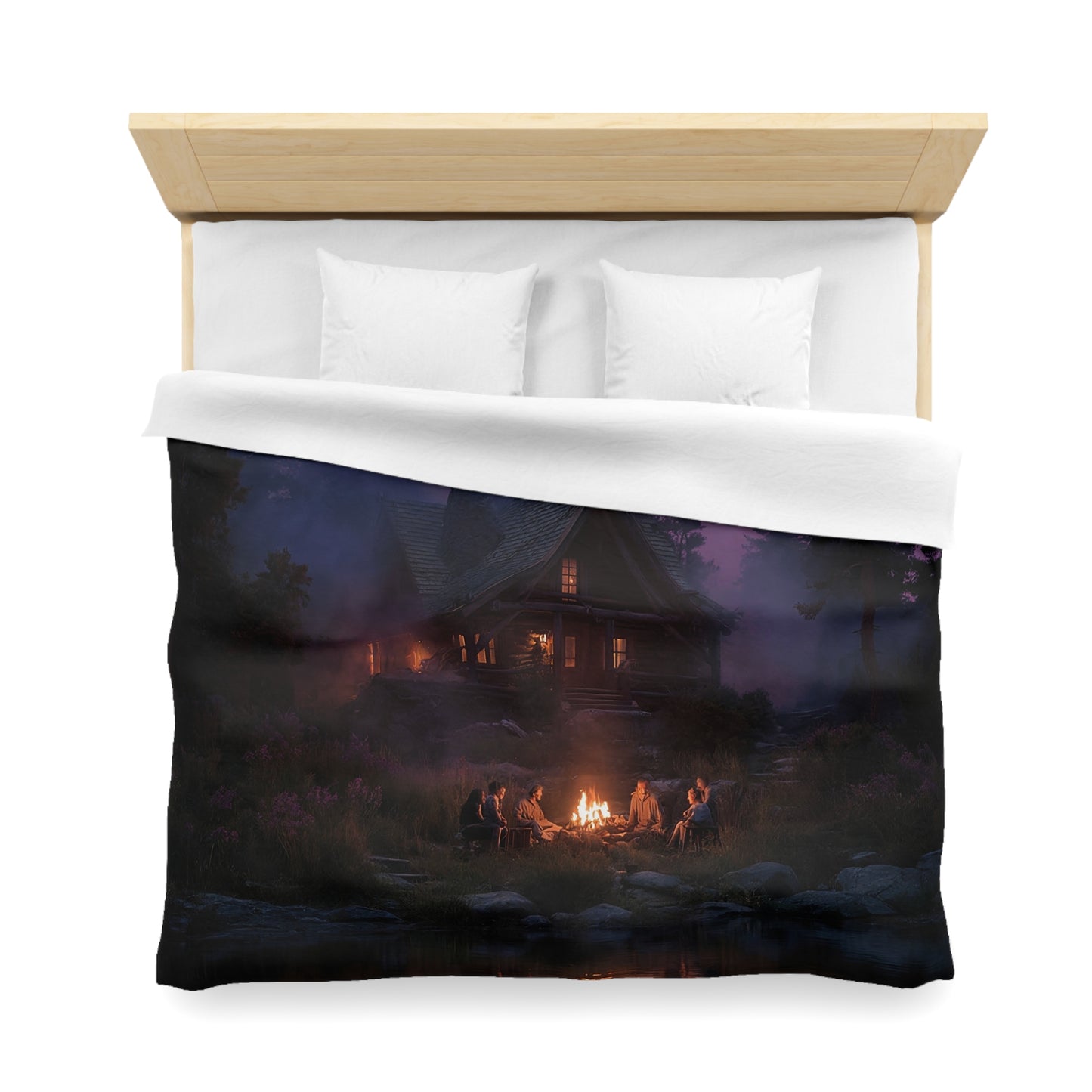 Whispering Pines Campfire Duvet Cover – Twilight Lodge Dreamscape