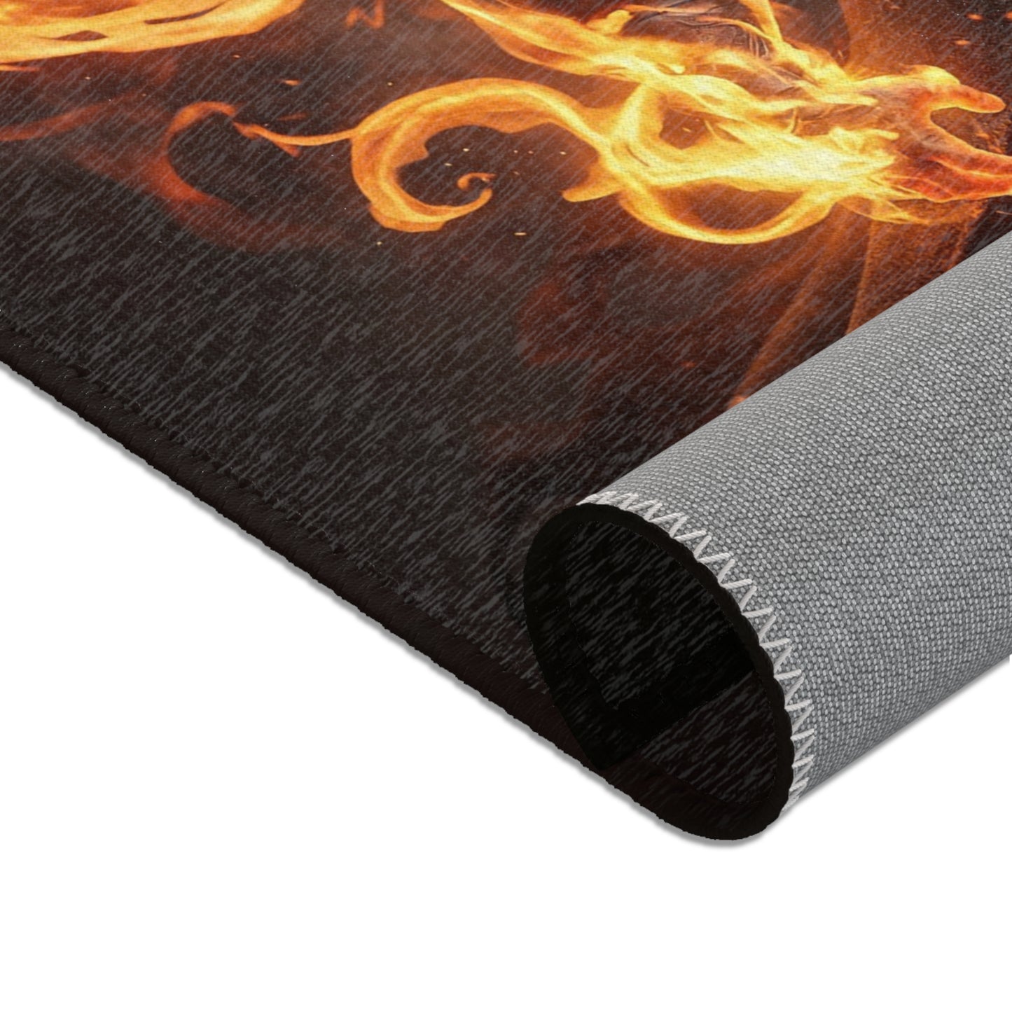 Flamebound Sentinel Area Rug – Ember-Wreathed Warrior Dreamscape