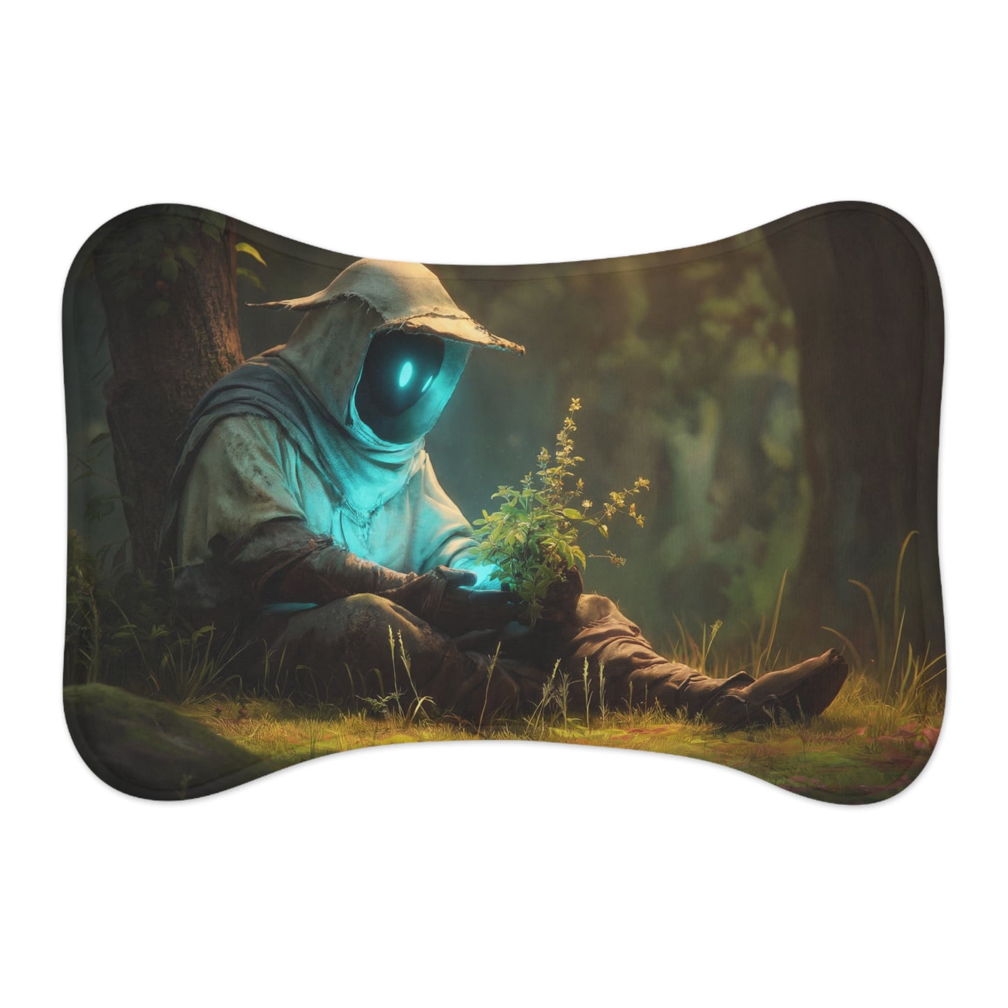 Forest Sentinel Pet Feeding Mats – Azure Glow Guardian in Mossy Grove