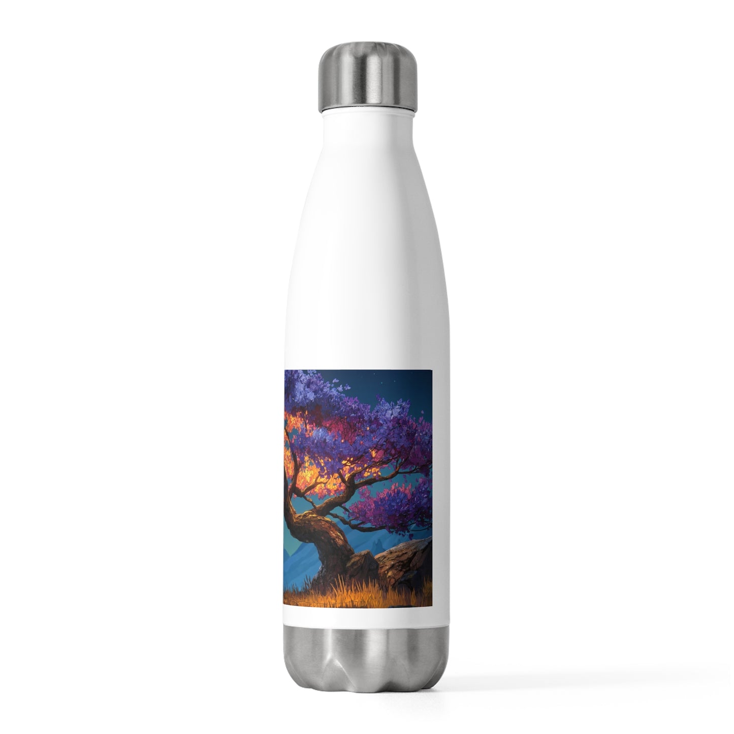Celestial Tree of Twilight 20oz Insulated Bottle – Where Night Meets Radiant Bloom