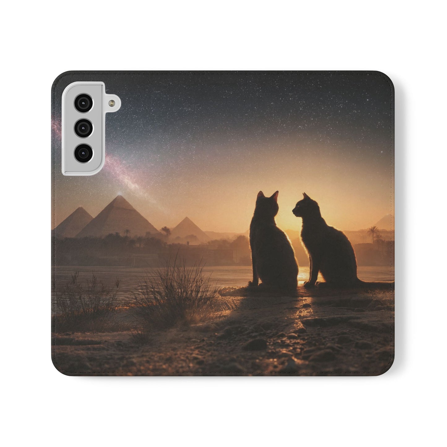 Pharaoh Cats Flip Cases – Starry Nile Guardians on the Bank