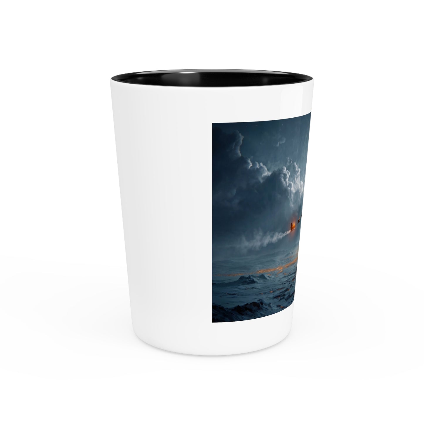 Lunar Sleigh Ride Shot Glass – Midnight Winter Journey Over Snow-Covered Peaks