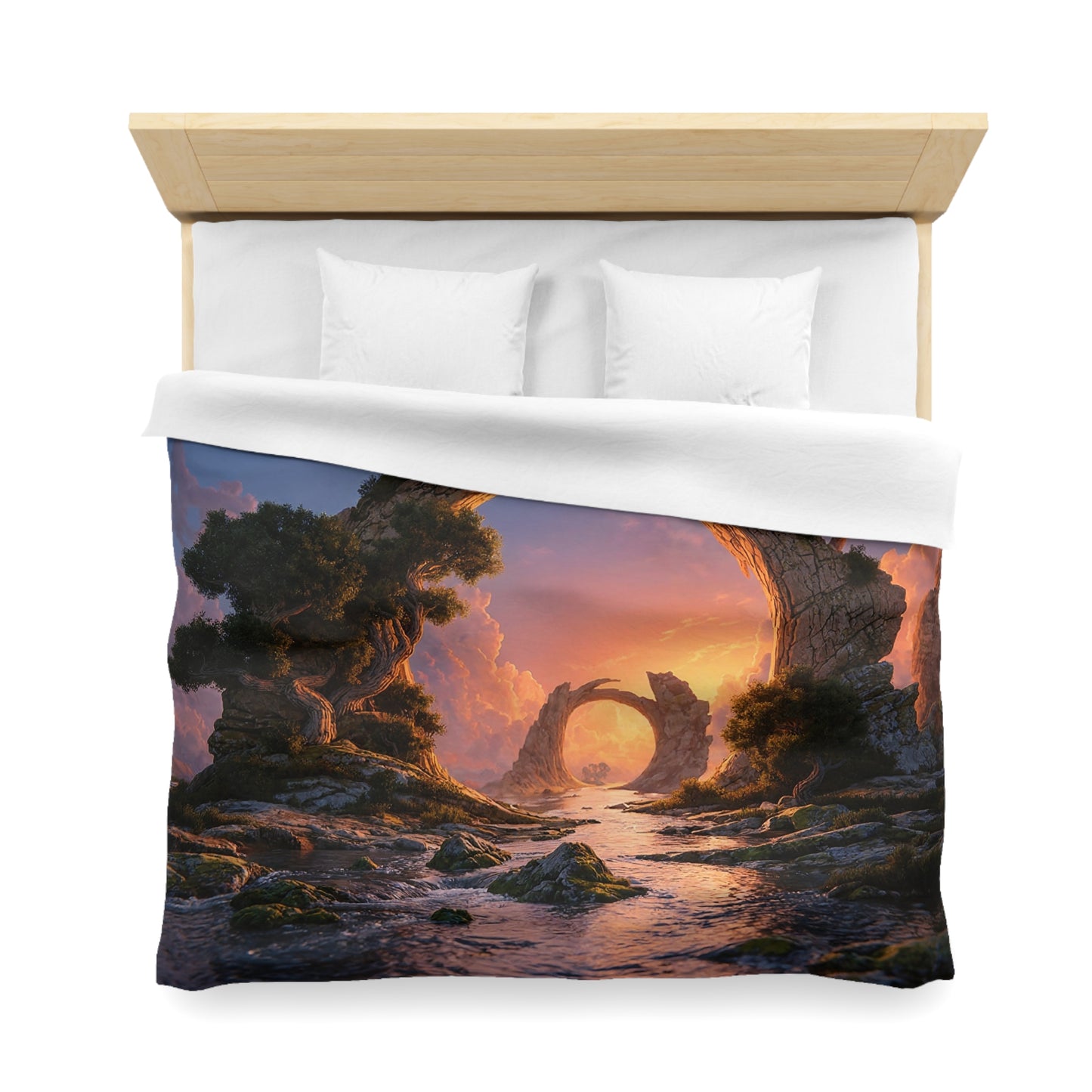 Stone Archway Duvet Cover – Sunset Gateway Through Ancient Peaks
