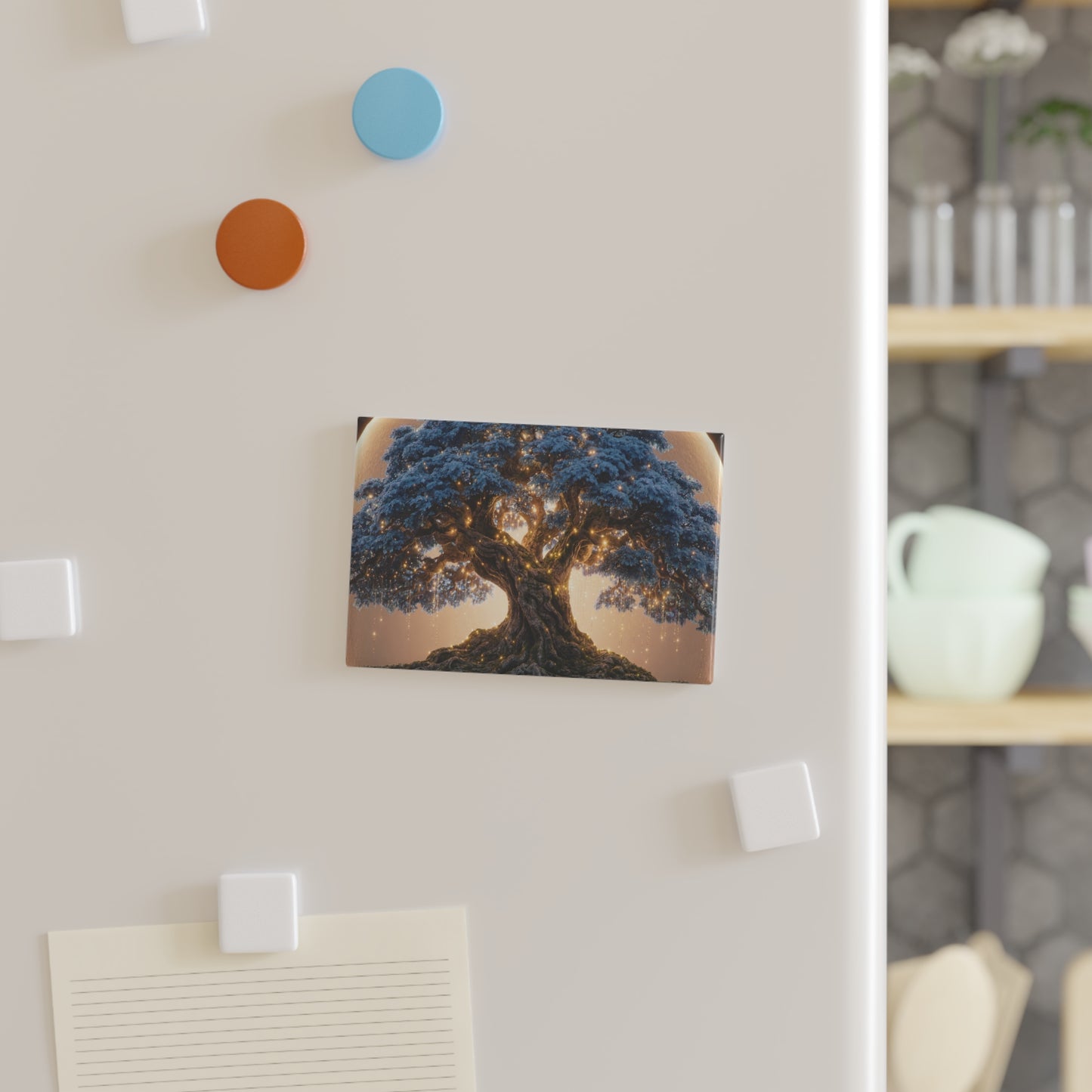 Celestial Tree of Whispers Button Magnet, Rectangle (1 & 10 pcs) – Moonlit Guardian of Blue