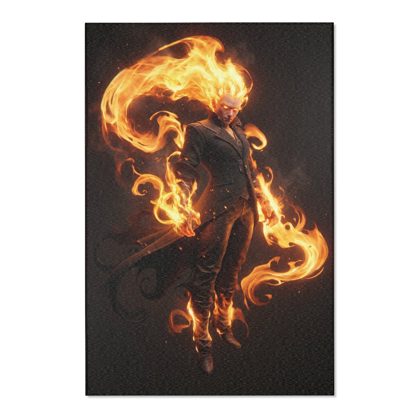Flamebound Sentinel Area Rug – Ember-Wreathed Warrior Dreamscape