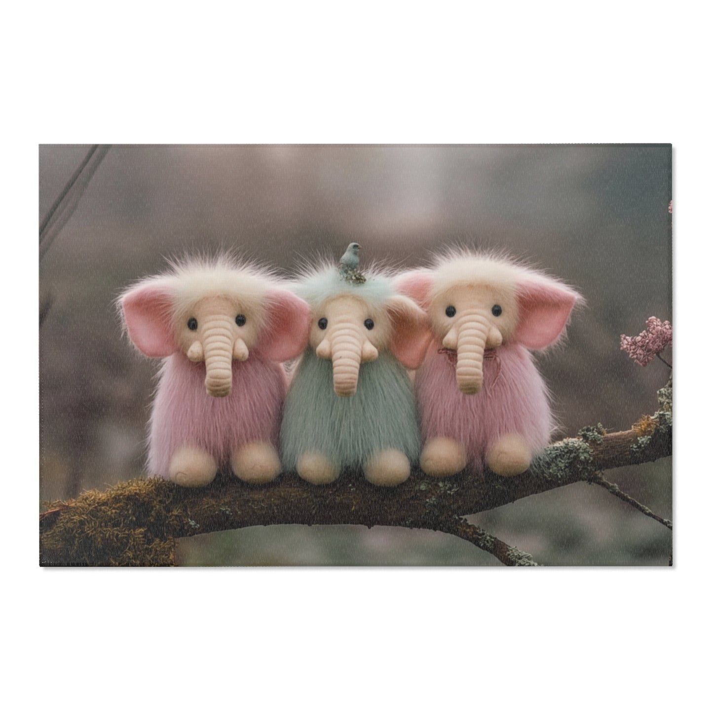 Three Furry Elephant Friends Area Rugs – Dawn’s Whisper in the Misty Wood