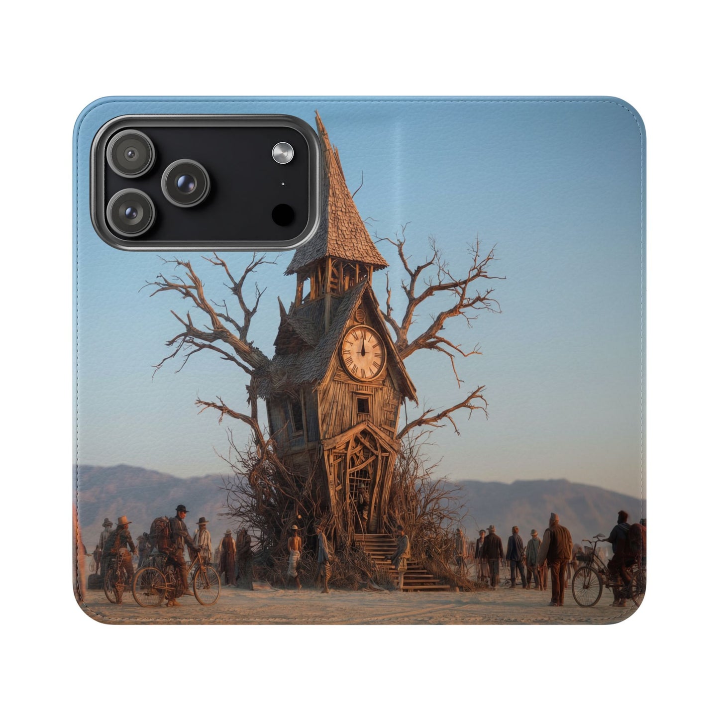 Clocktower Wanderers Flip Cases – Dusty Desert Sentinel Scene