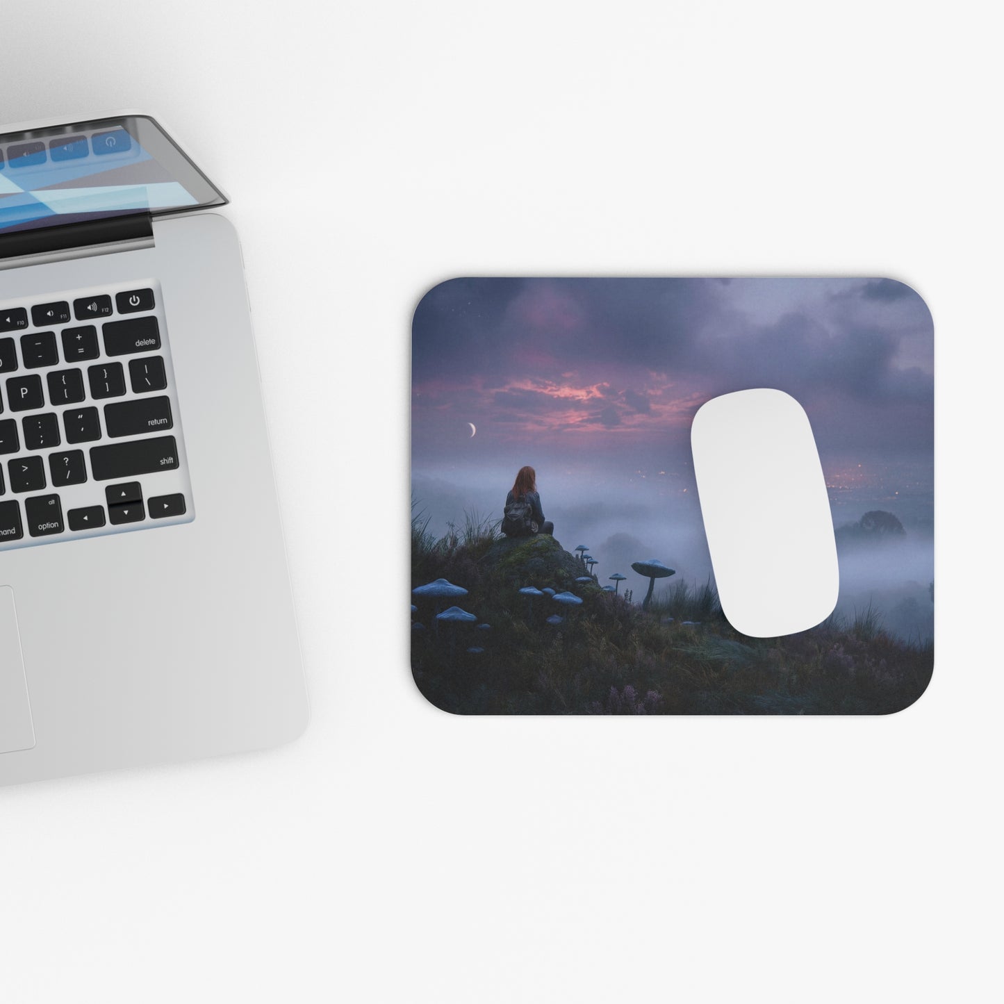 Moonlit Sentinel Mouse Pad (Rectangle) – Twilight Guardian on Misty Peak