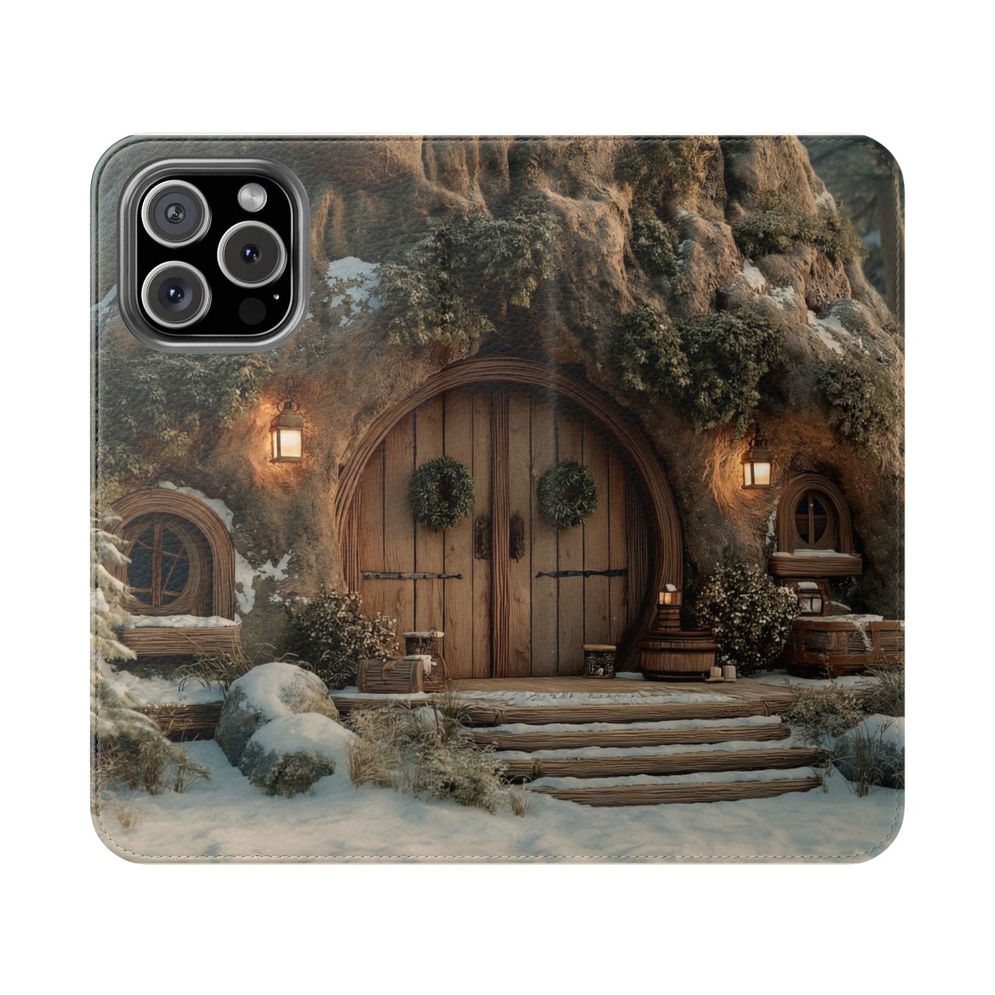 Hobbit Hole Flip Cases – Cozy Winter Doorway Scene