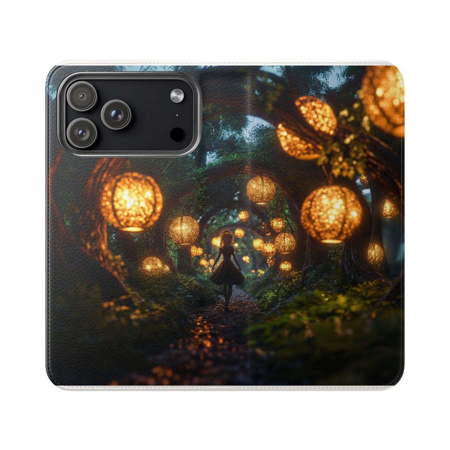 Lantern Archway Flip Cases – Girl Walking Through Forest Tunnel Art Case