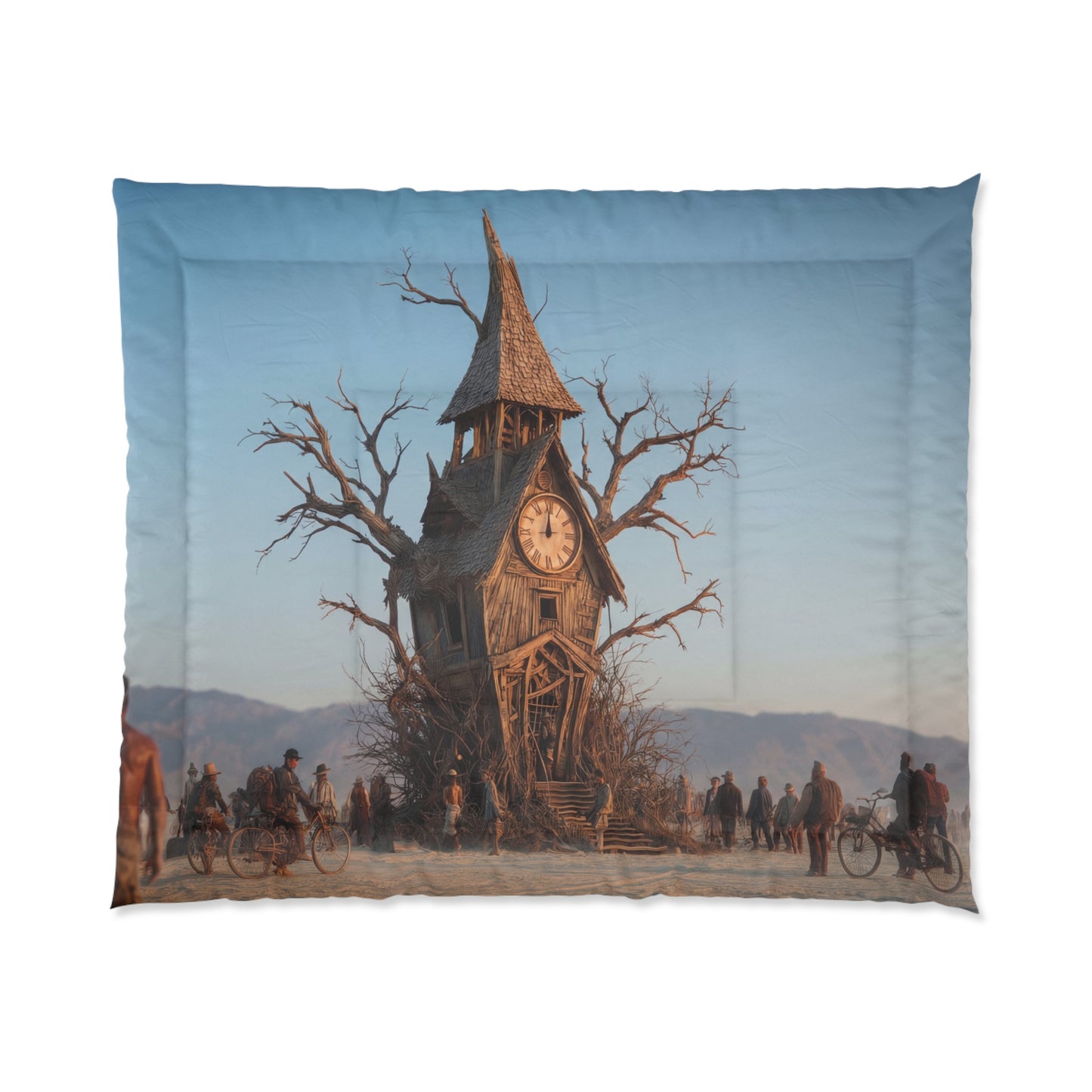 Clock Tower Comforter – Dusty Desert Sentinel at Twilight