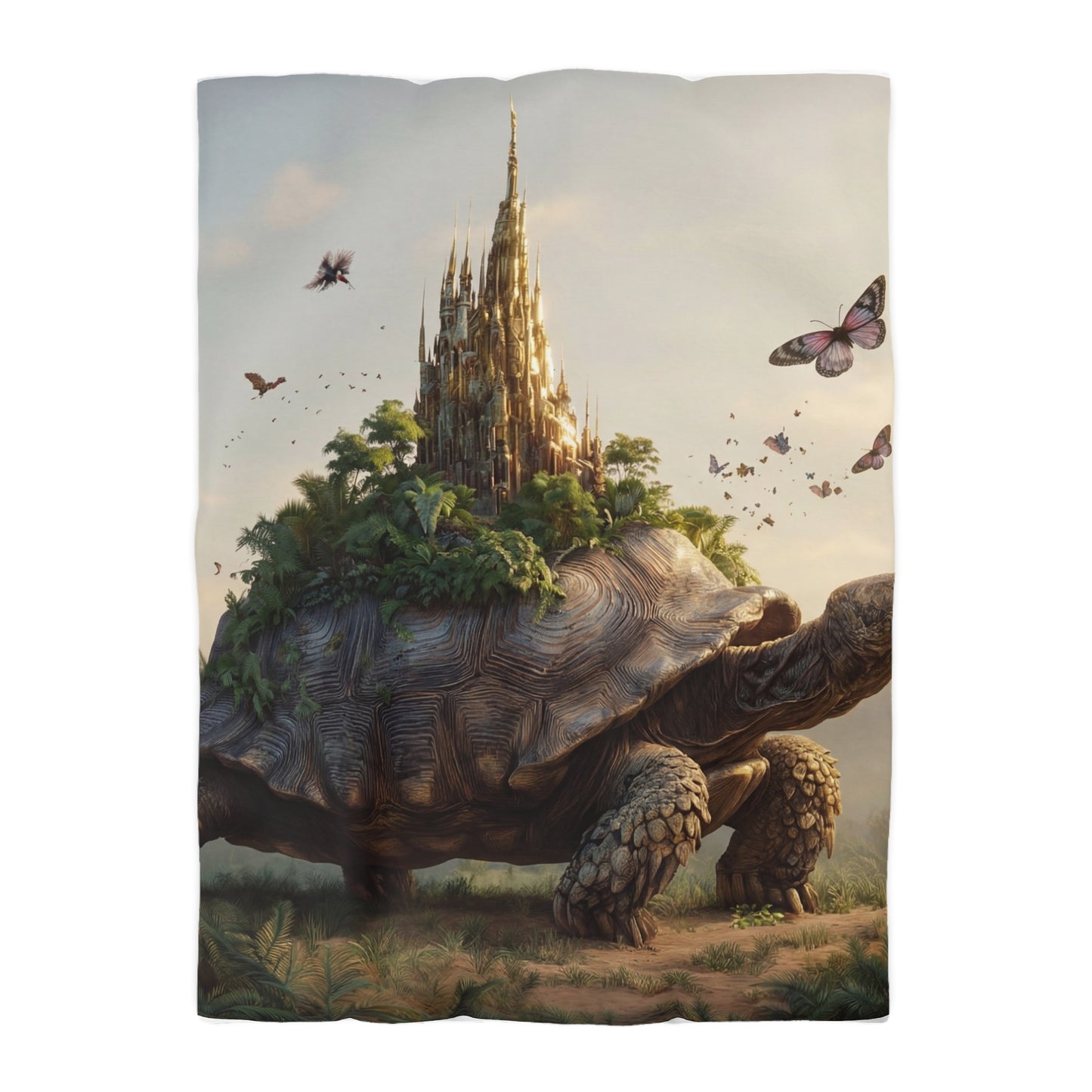 Ancient Turtle Citadel Microfiber Duvet Cover – Golden Castle on a Living Throne