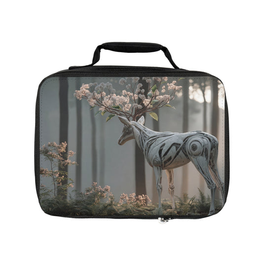 Floral Antlered Mech Deer Lunch Bag – Whimsical Forest Guardian