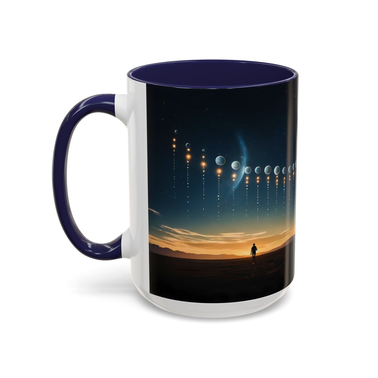 Celestial Pathway Accent Coffee Mug (11, 15oz) – Lone Walker Among Falling Moons