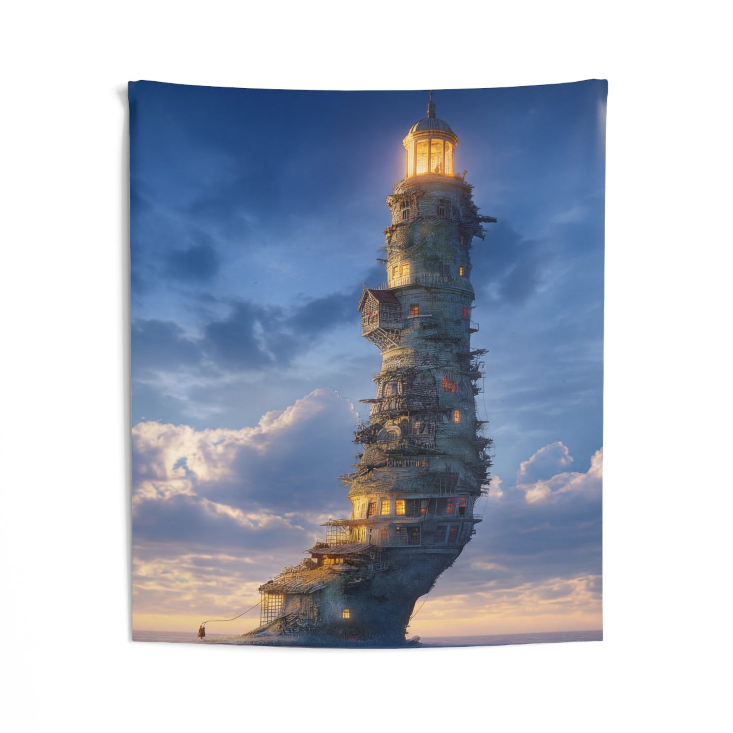 Skyborne Lighthouse Indoor Wall Tapestries – Aetherial Beacon at Dusk