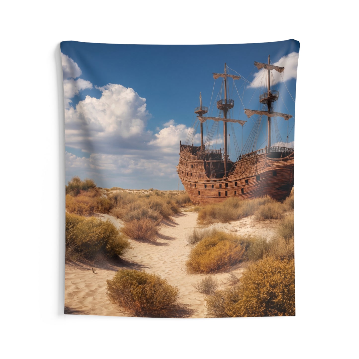 Abandoned Galleon Wall Tapestry – Sun-Drenched Desert Mirage