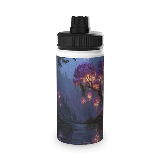 Luminous Glade Stainless Steel Water Bottle, Sports Lid – Twilight Bloom Sanctuary
