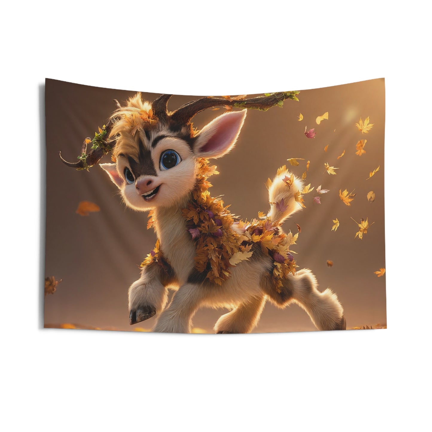 Autumn Sprite Wall Tapestry – Golden Leaf Dance Through Sunlit Woods