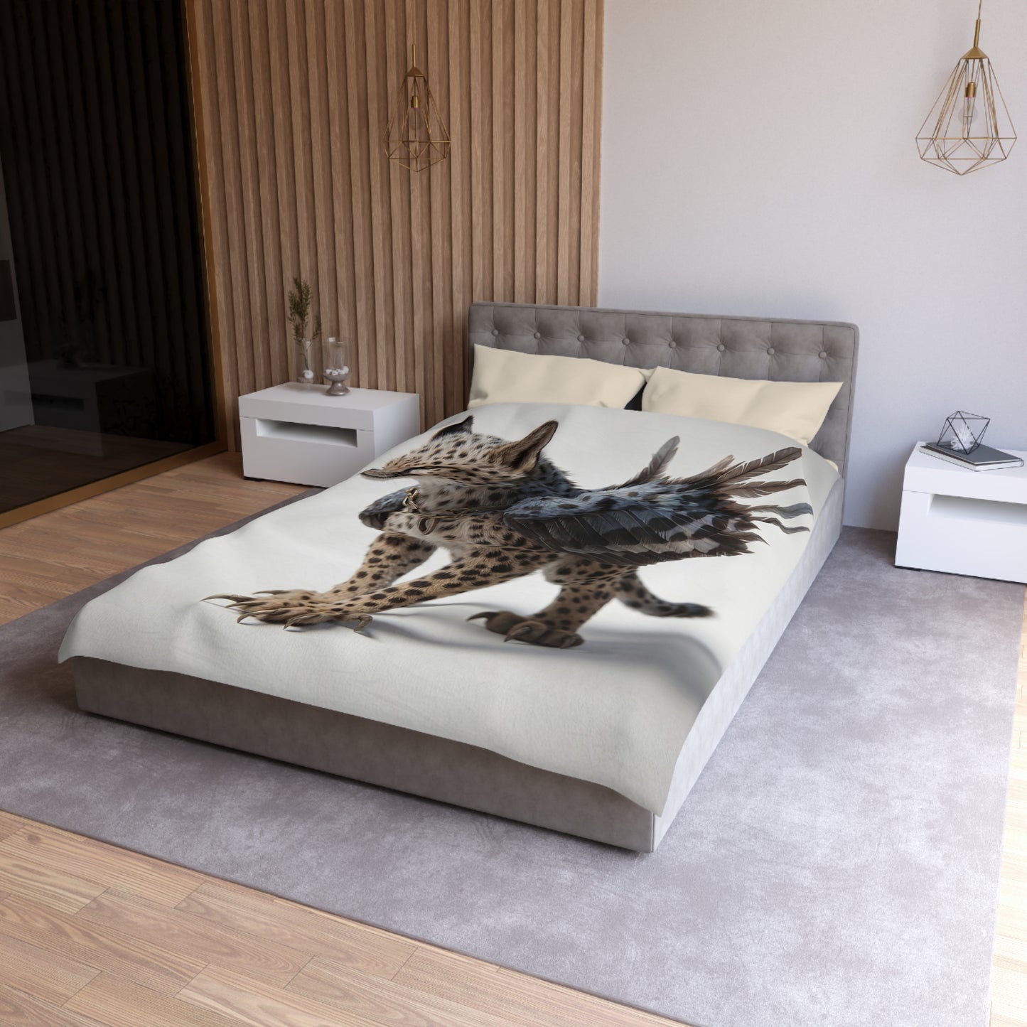 Winged Cheetah Microfiber Duvet Cover – Shadowed Feathers & Feline Grace