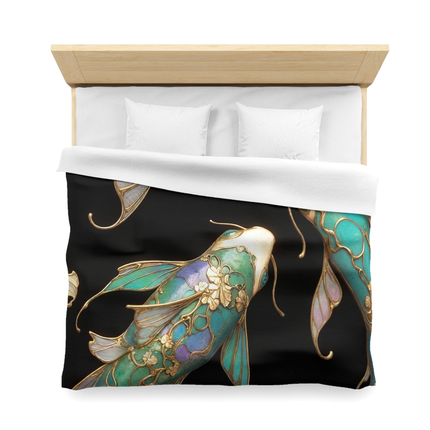 Art Nouveau Koi Microfiber Duvet Cover – Liquid Light in Midnight Depths