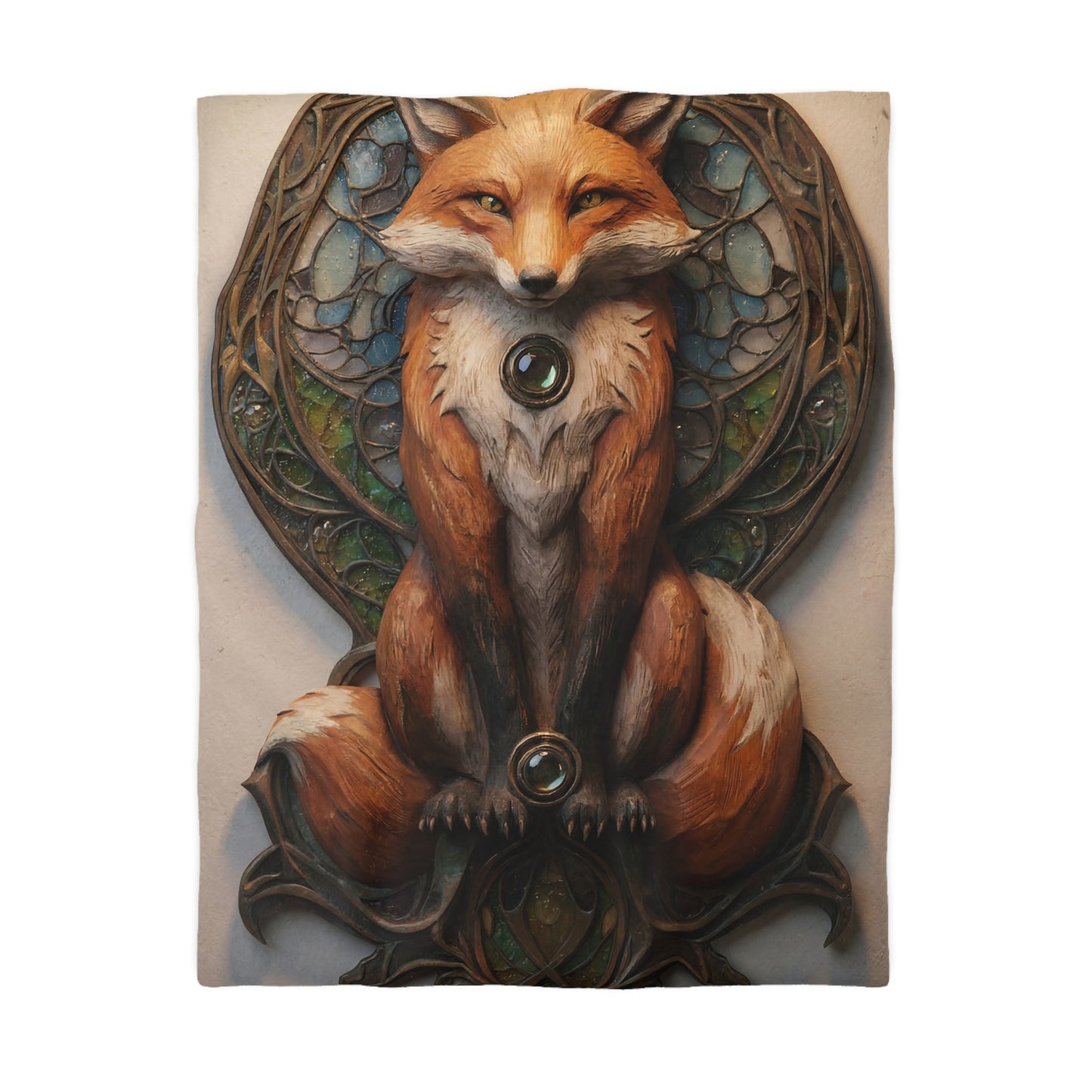 Regal Fox Sentinel Microfiber Duvet Cover – Art Nouveau Twilight Guardian