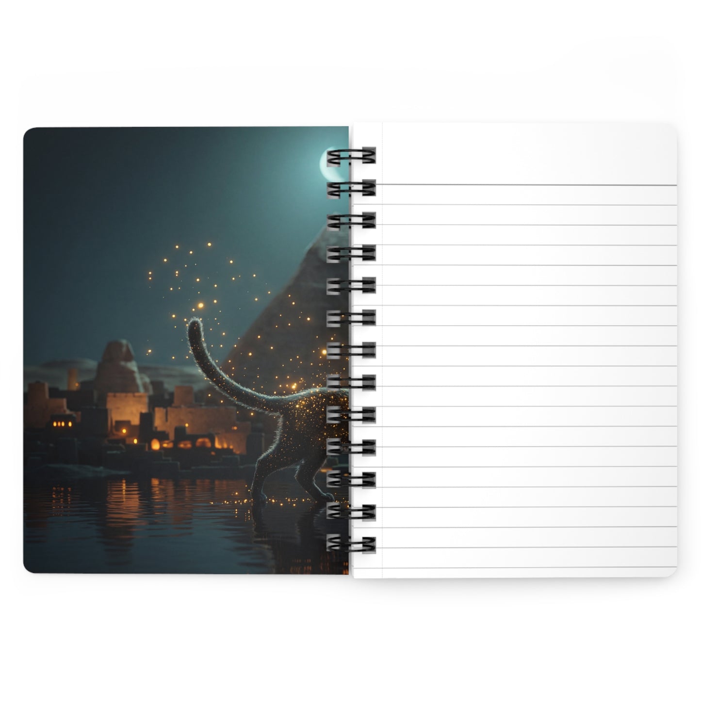 Starlit Cat by Pyramids Spiral Bound Journal – Midnight Nile Guardian