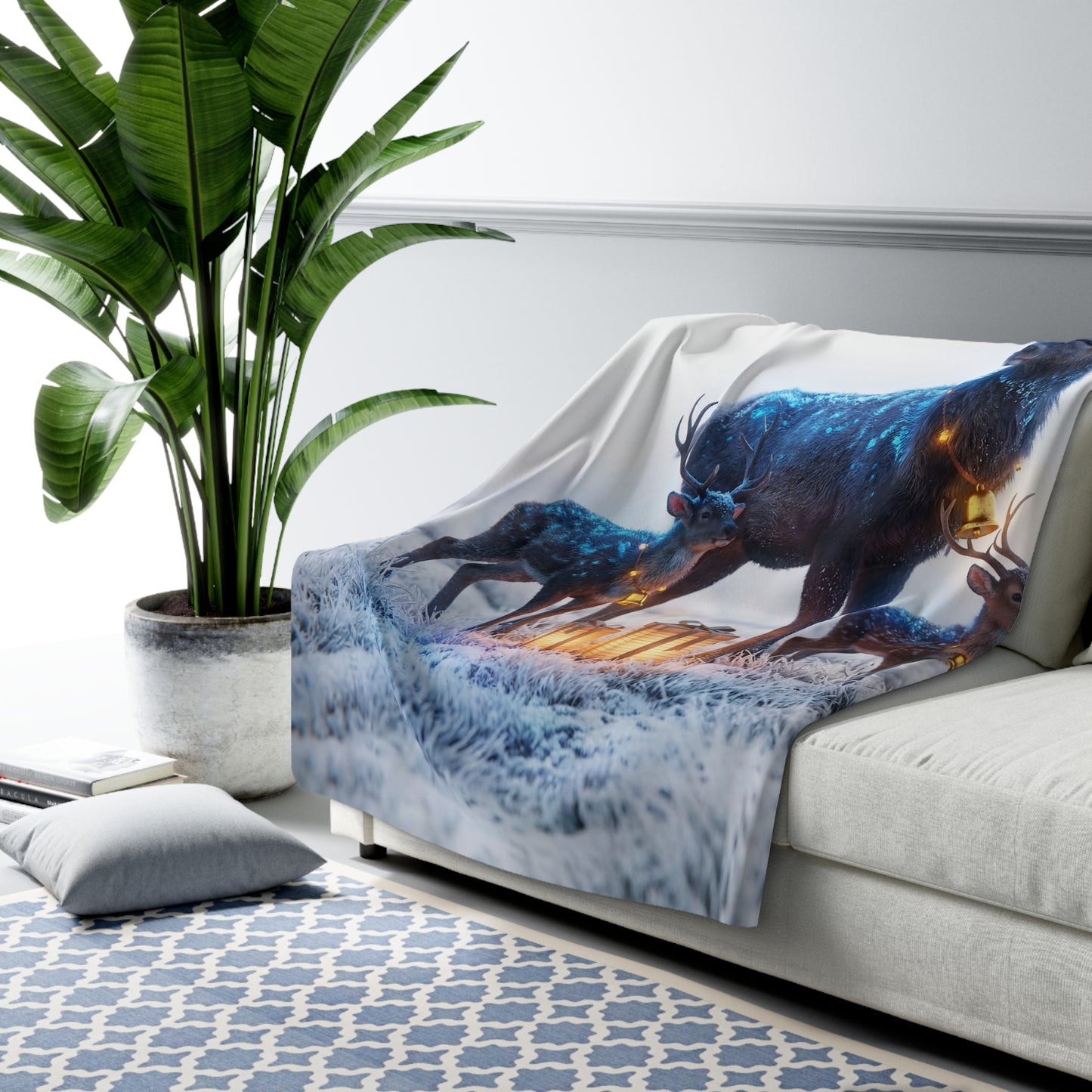 Frostbound Deer Family Sherpa Fleece Blanket – Winter’s Gentle Gift Givers
