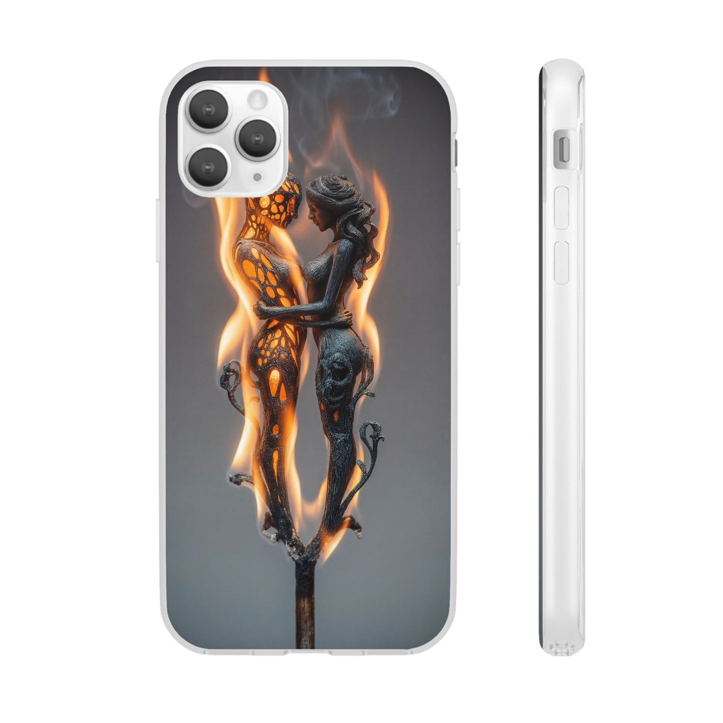Flame-Embraced Lovers Flexi Cases – Intimate Glow Within the Fire