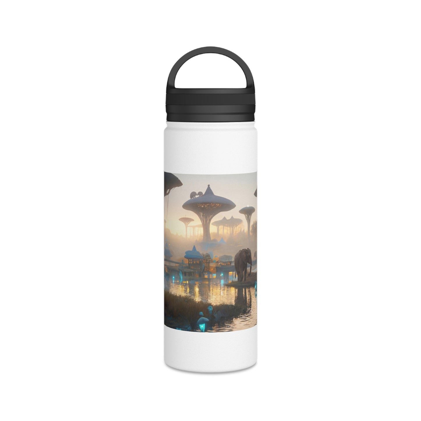Elephants at Dawn Water Bottle – Bioluminescent Savannah Sanctuary