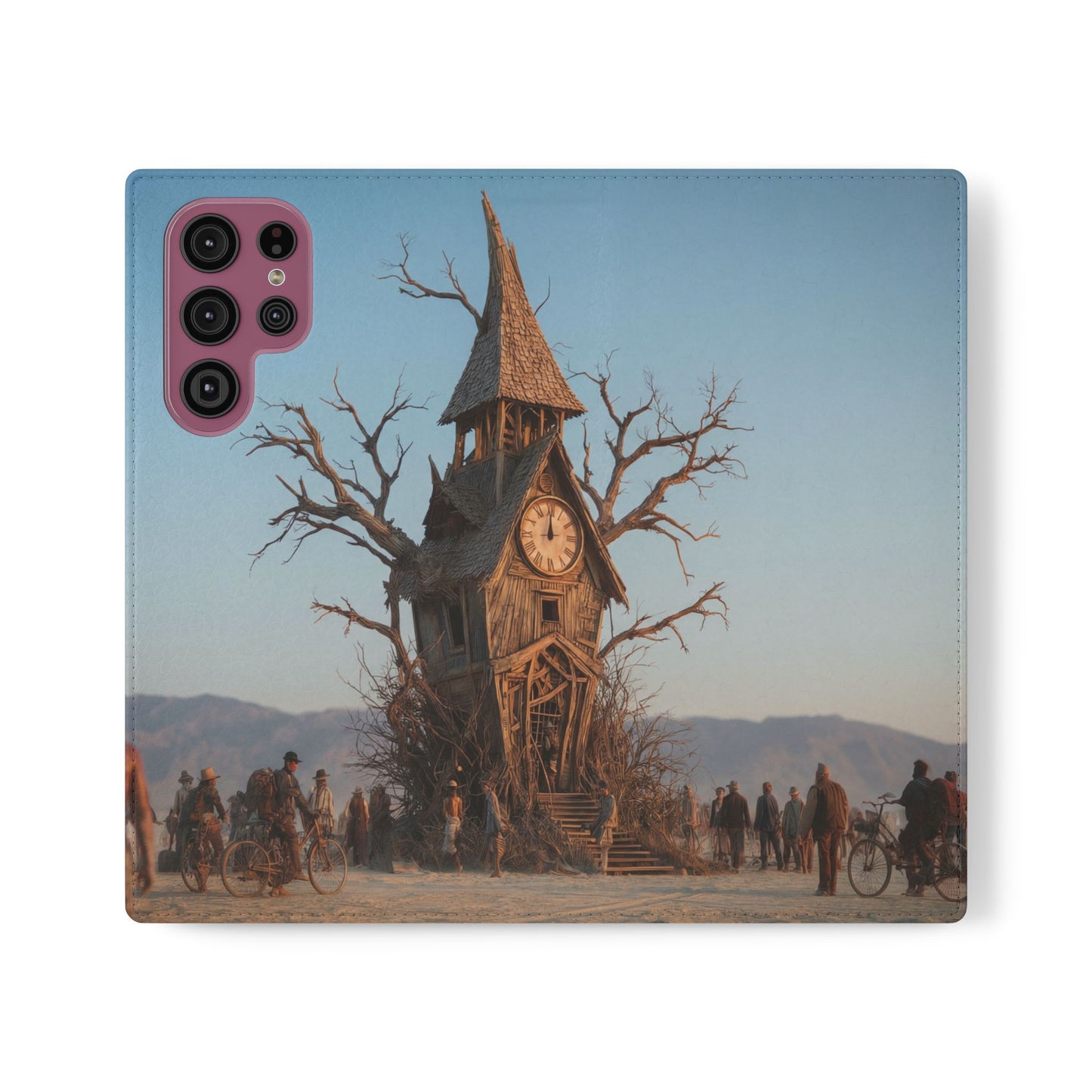 Clocktower Wanderers Flip Cases – Dusty Desert Sentinel Scene