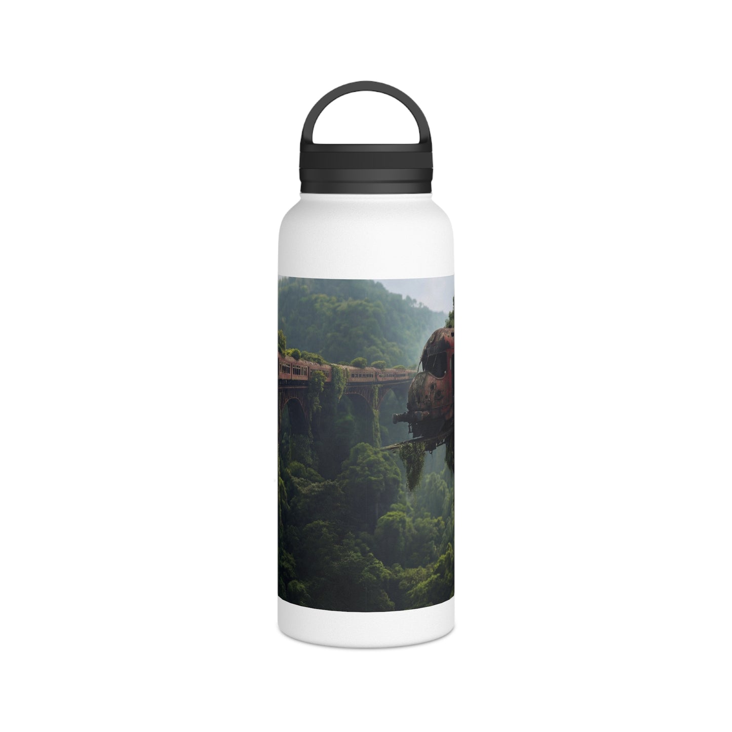 Overgrown Train Bridge Water Bottle – Verdant Ruin Dreamscape