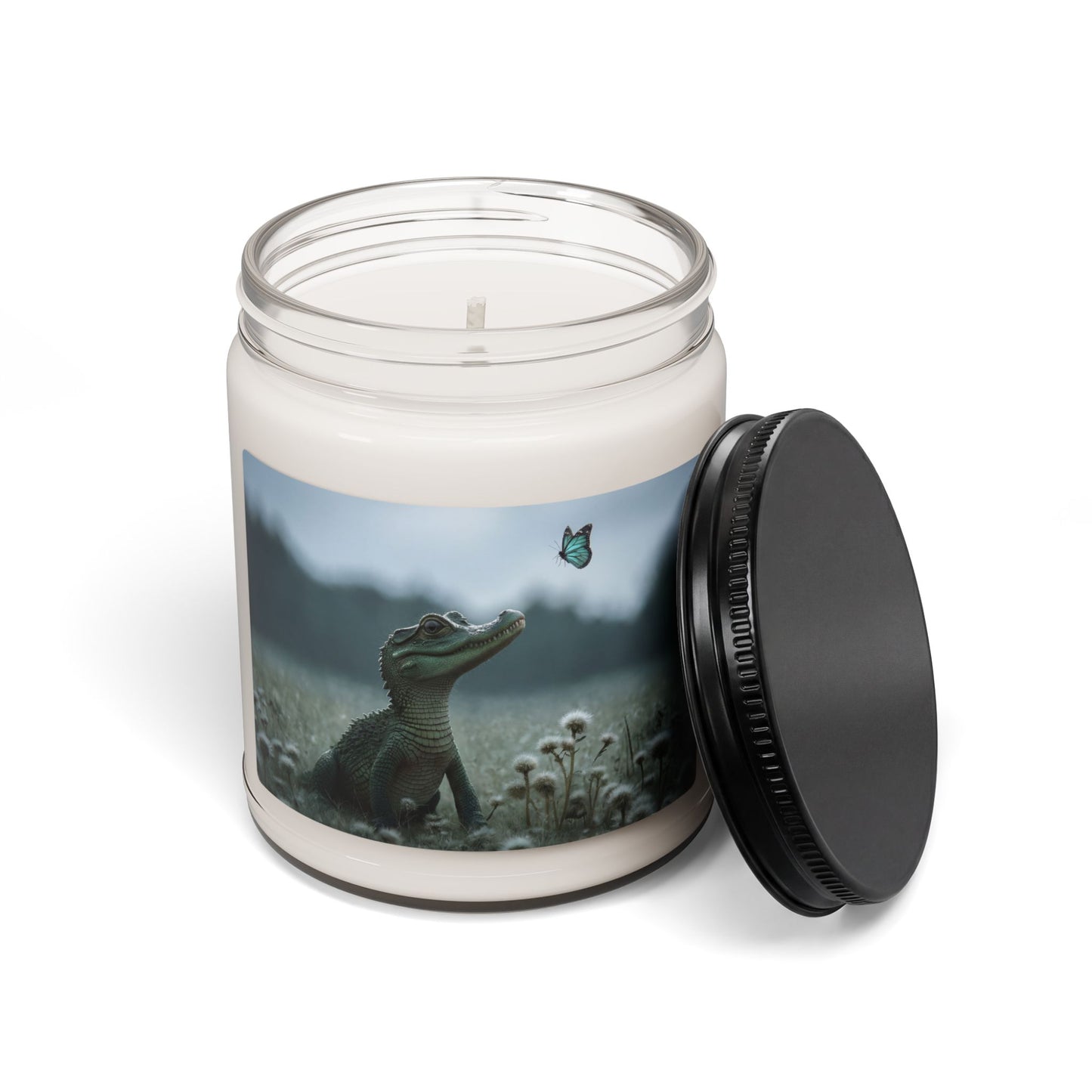 Curious Caiman Scented Soy Candle, 9oz – Teal Butterfly Whispers in Mist