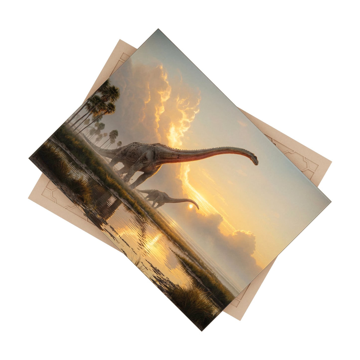 Sunset Serenade Ceramic Photo Tile – Longneck Giants in Golden Marsh
