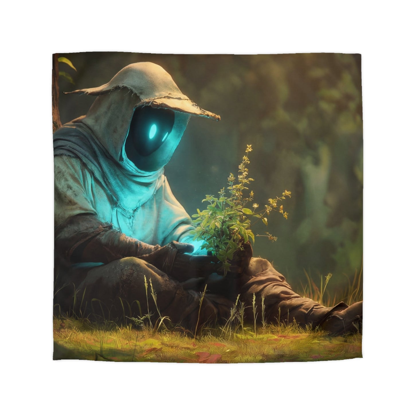 Forest Sentinel Microfiber Duvet Cover – Glowing Eye in the Twilight Grove