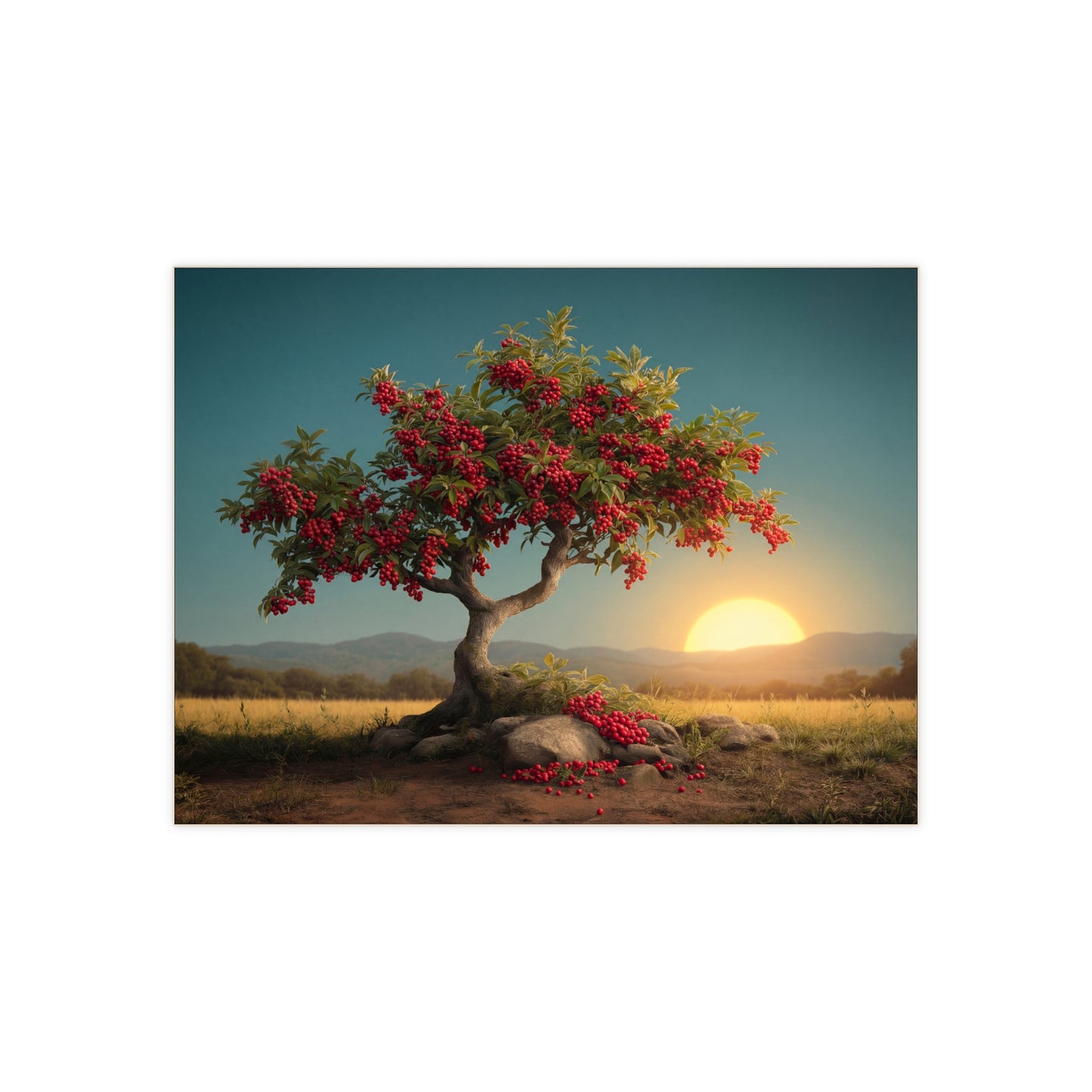 Berry Laden Tree Ceramic Photo Tile – Sunset’s Sweet Offering