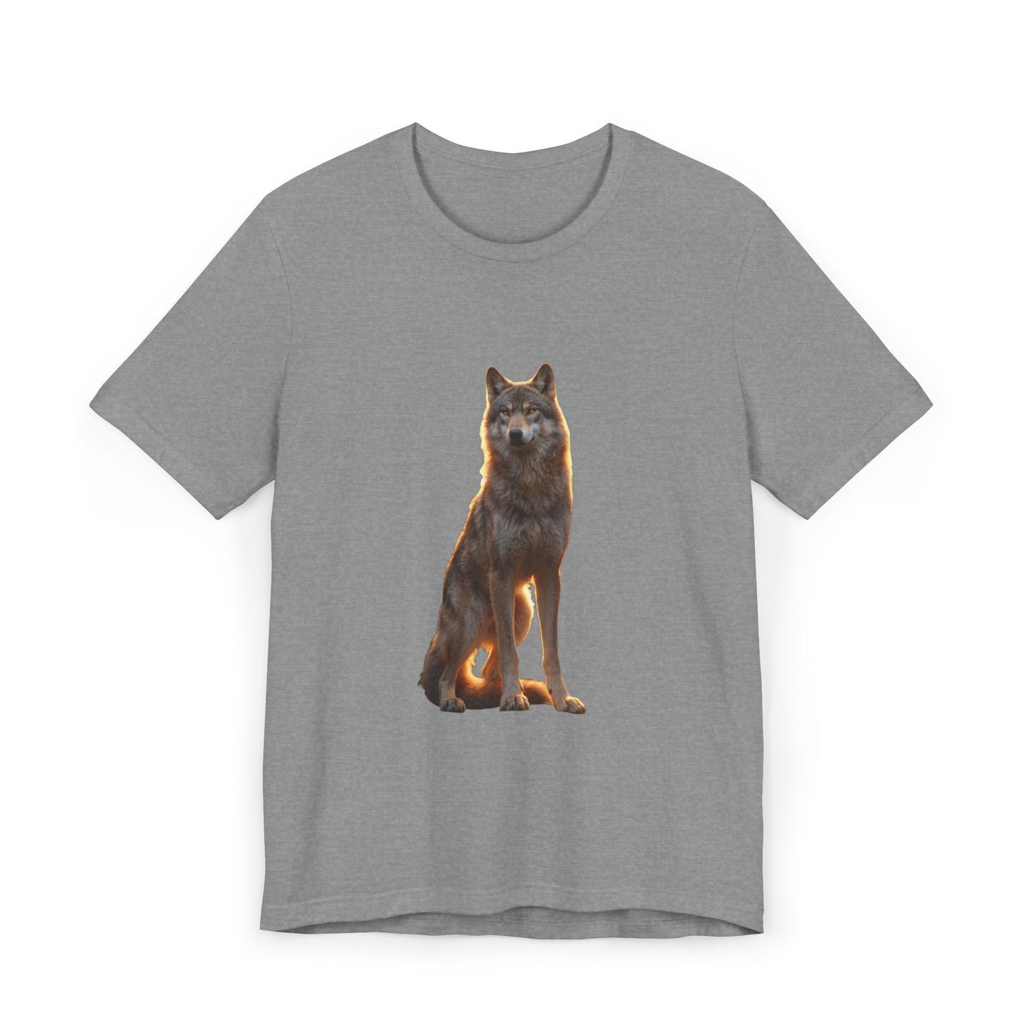 Sentinel Wolf Unisex Jersey T-Shirt – Golden Hour Guardian Portrait