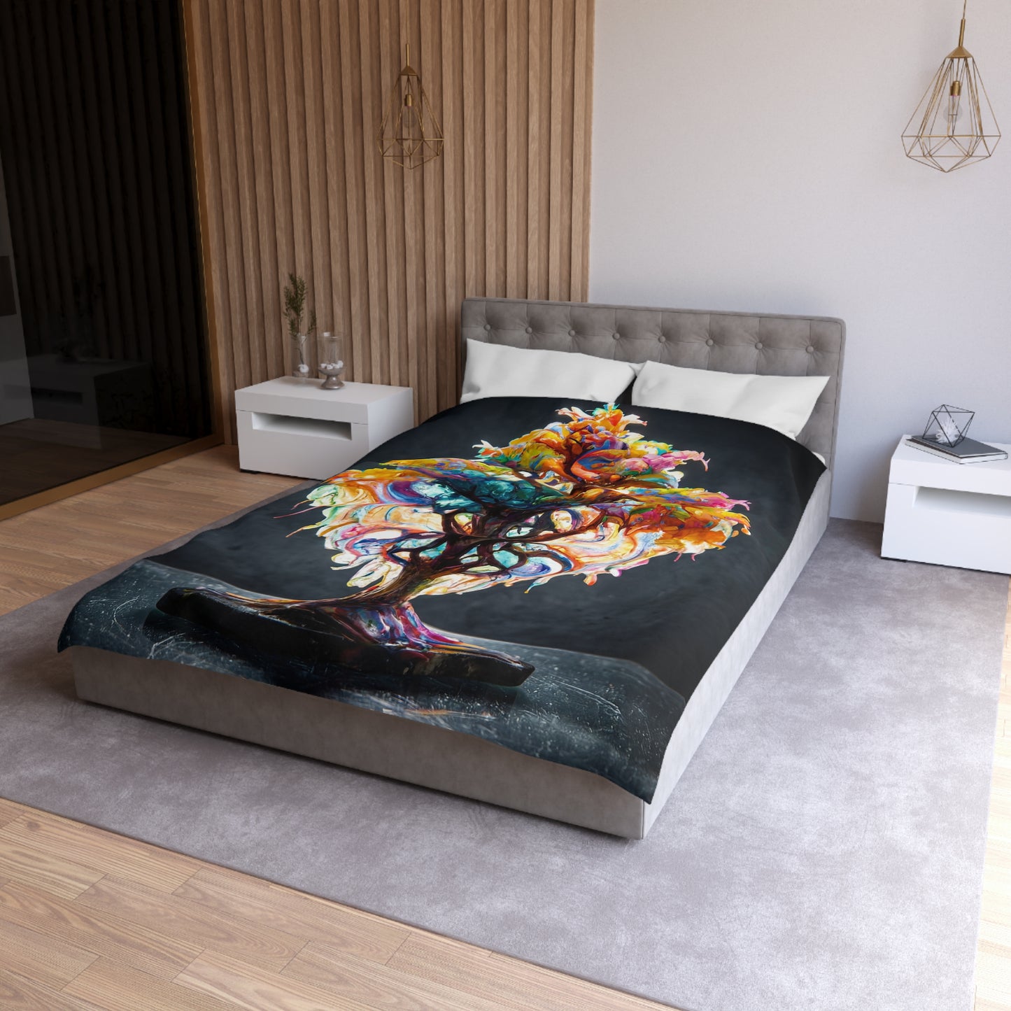 Chromatic Dream Tree Microfiber Duvet Cover – Where Color Blooms in Every Branch