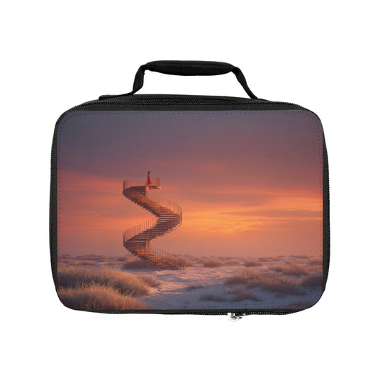 Solitary Spiral Staircase Lunch Bag – Sunset Sentinel in Crimson Robe