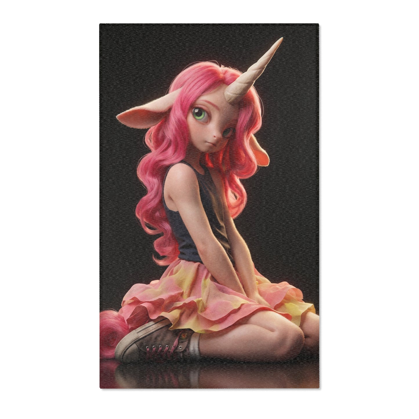 Pink Unicorn Girl Area Rugs – Whimsical Surrealist Sitting Pose