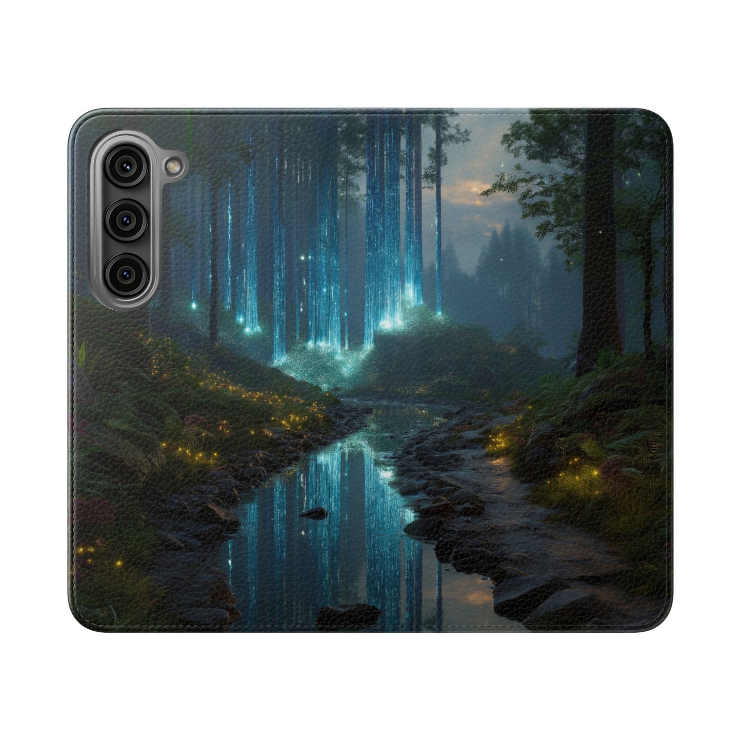 Bioluminescent Forest Flip Cases – Cyan Lightfall Stream Cover
