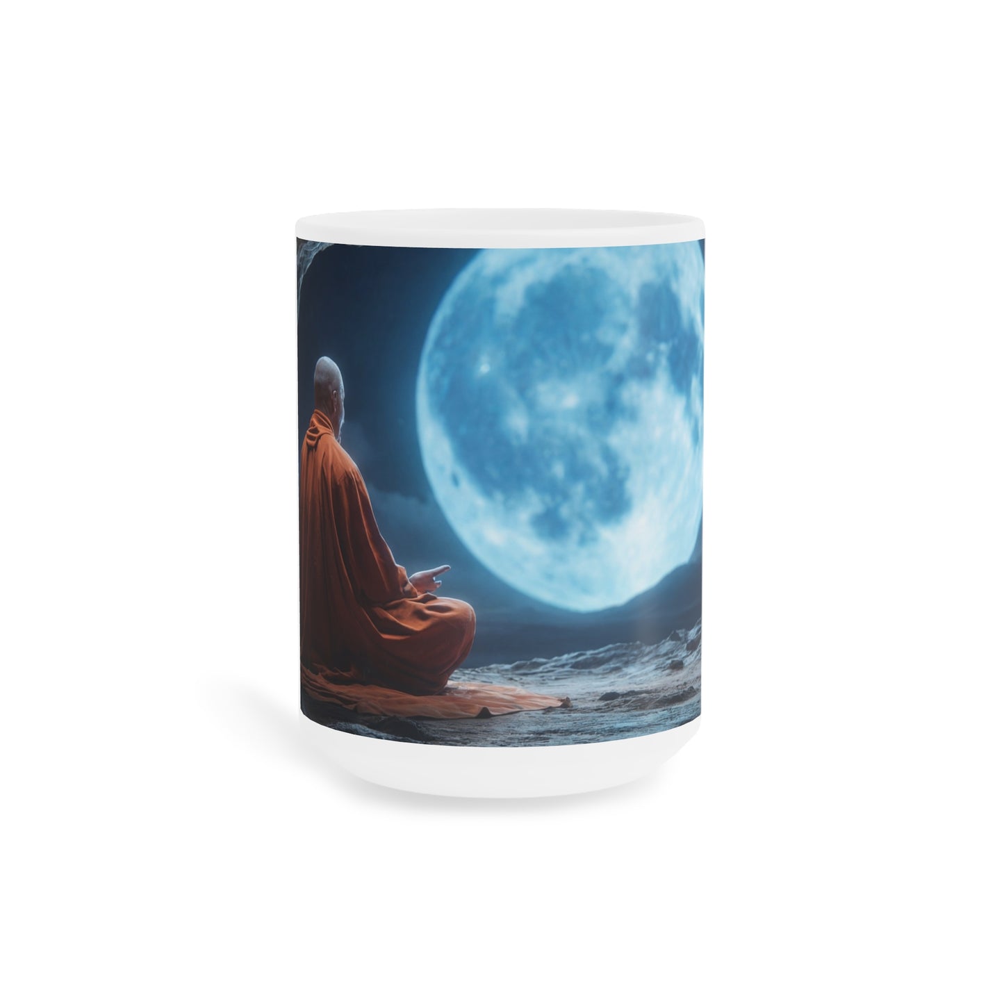 Moonlit Monk Ceramic Mugs (11oz\15oz\20oz) – Silent Reflection Beneath the Celestial Disc