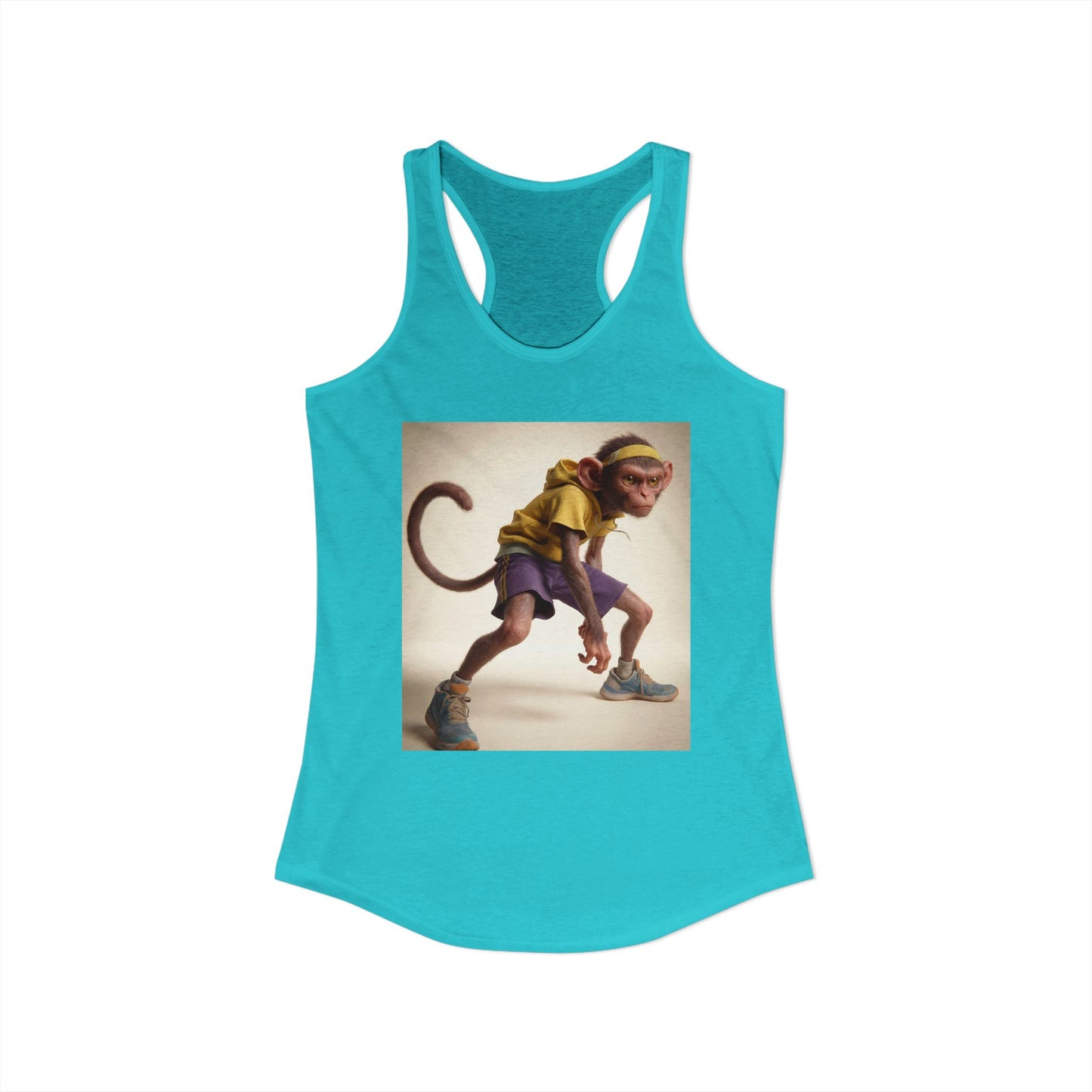 Sprinting Monkey Women's Ideal Racerback Tank – Yellow Hoodie and Purple Shorts Ready-to-Run